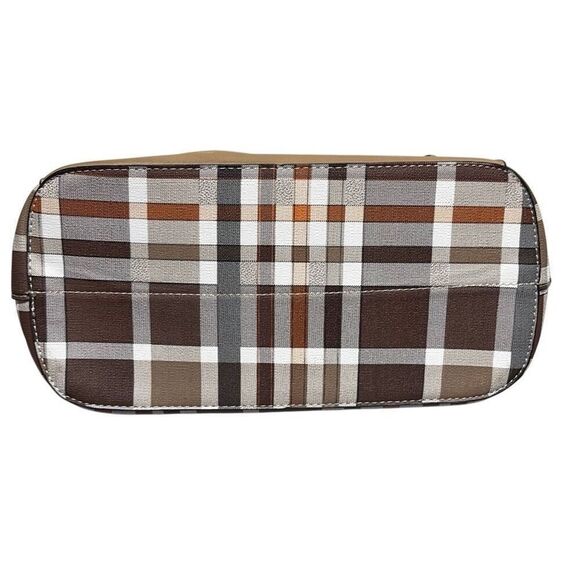 Kate Hill Brown Plaid Crossbody Shoulder Convertible Adjustable Handbag Purse - Picture 7 of 10